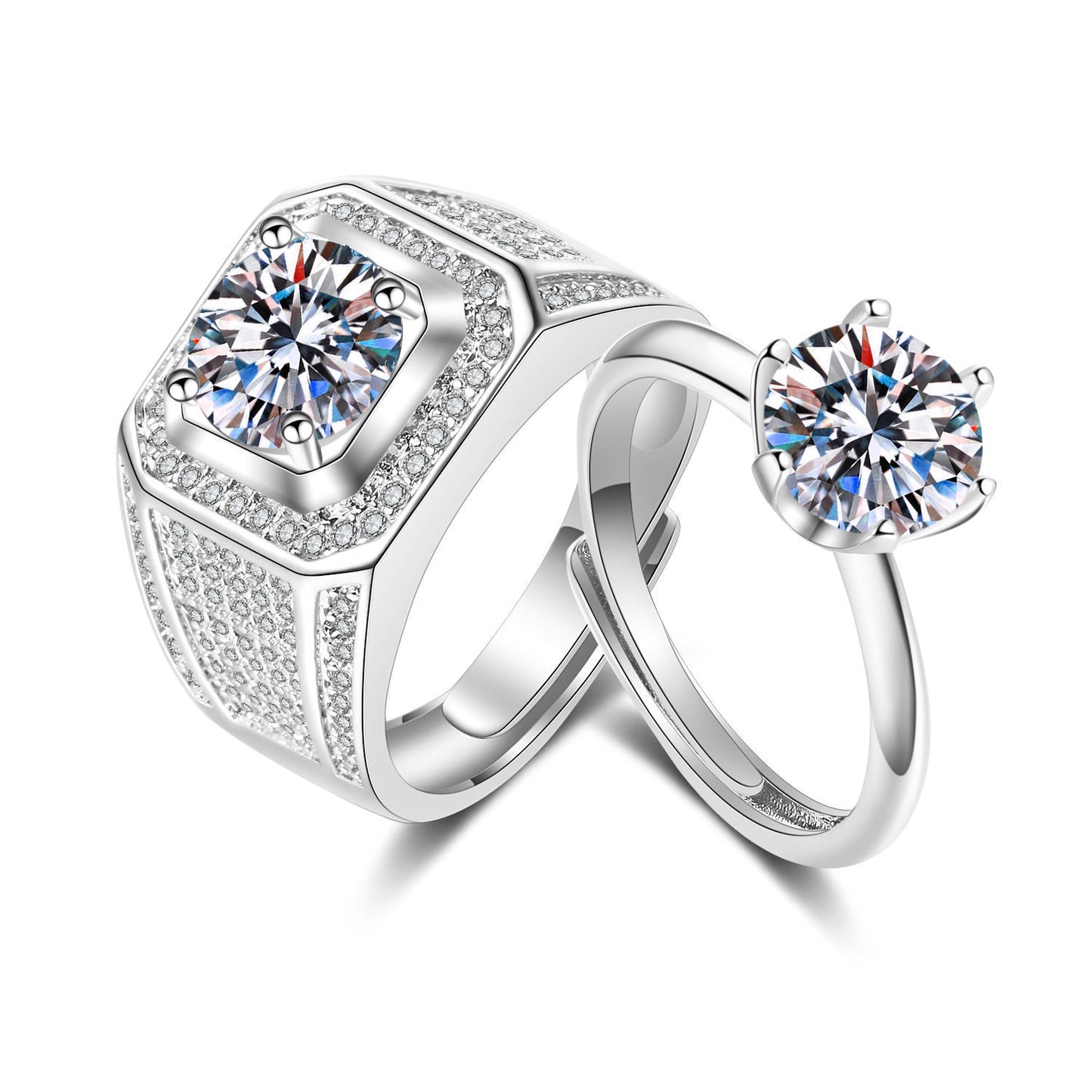 Women's & Men's Style Couple Sier Plated Open Live Rings