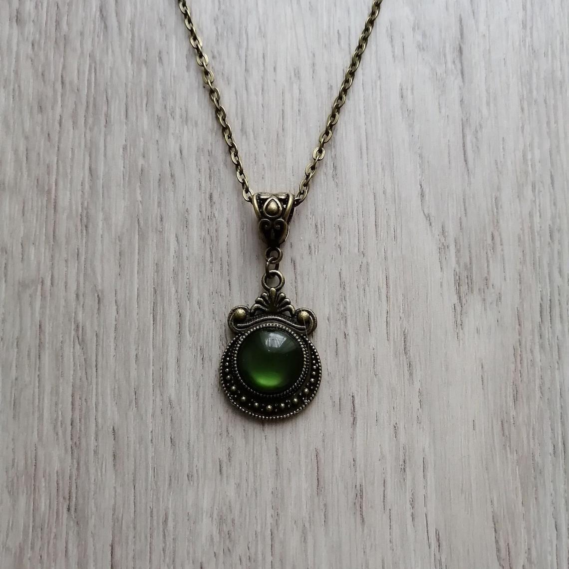 Bronze Pendant Green Stone Medieval Victorian Necklaces