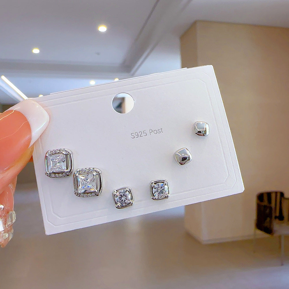 High-grade One Card Three Sier Suit Earrings