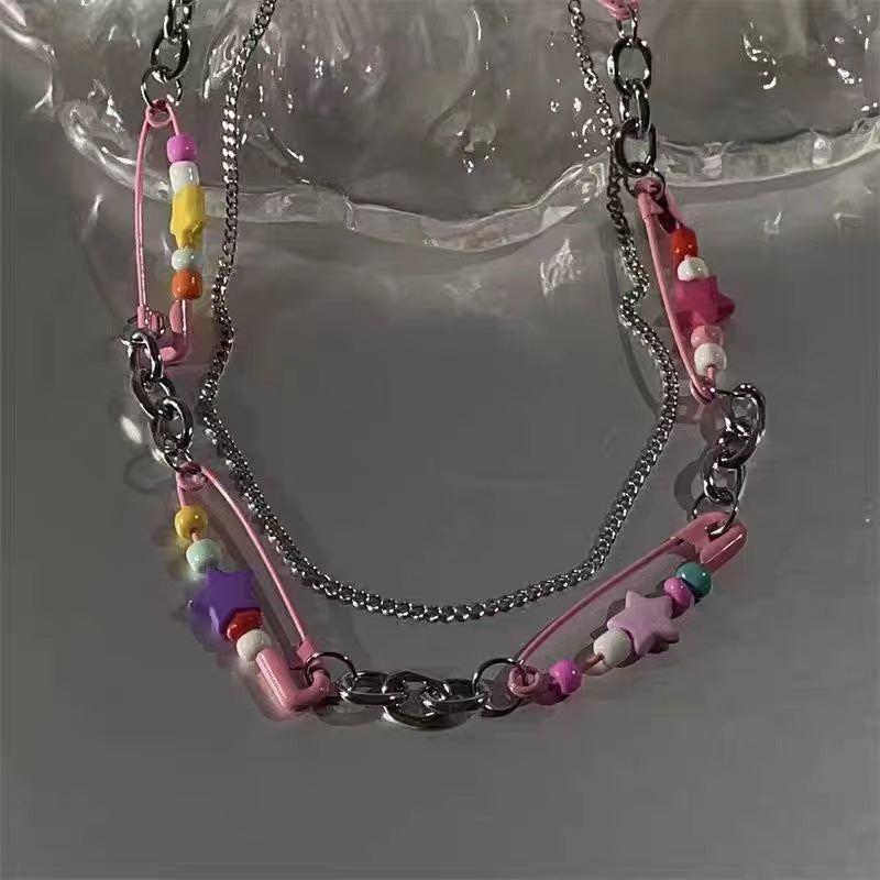 Pin Beaded Chain Female Niche Design Sweet Cool Hot Necklaces
