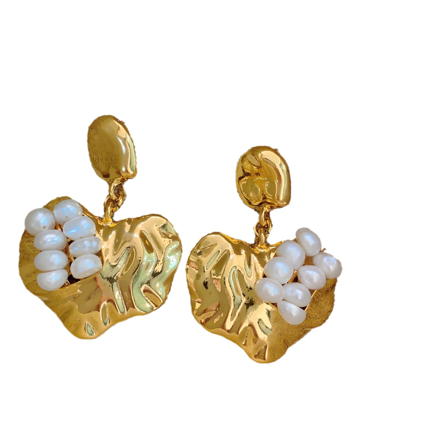 Exaggerated Design High-grade Love Inlaid Baroque Pearl Metal Earrings