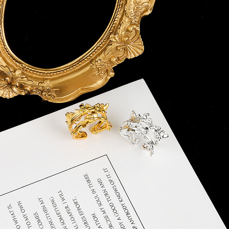Women's Style Niche Design Minimalist Irregular Wide Texture Rings