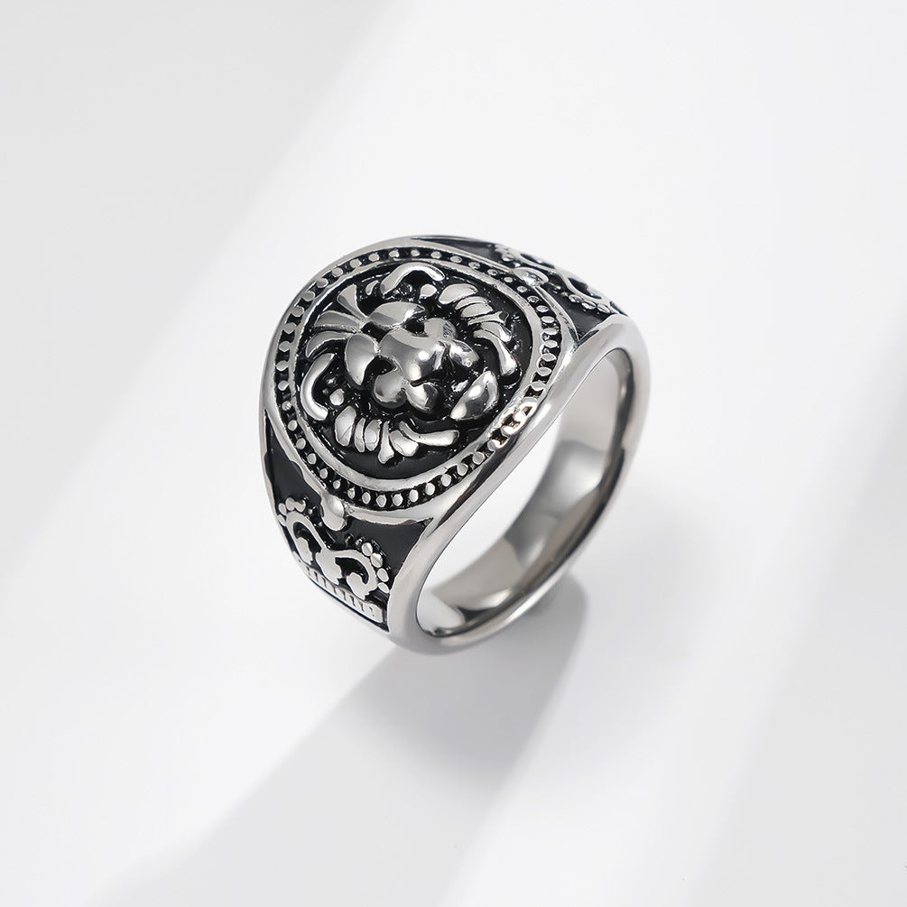 Men's Head Stainless Steel Retro Lion Domineering Rings