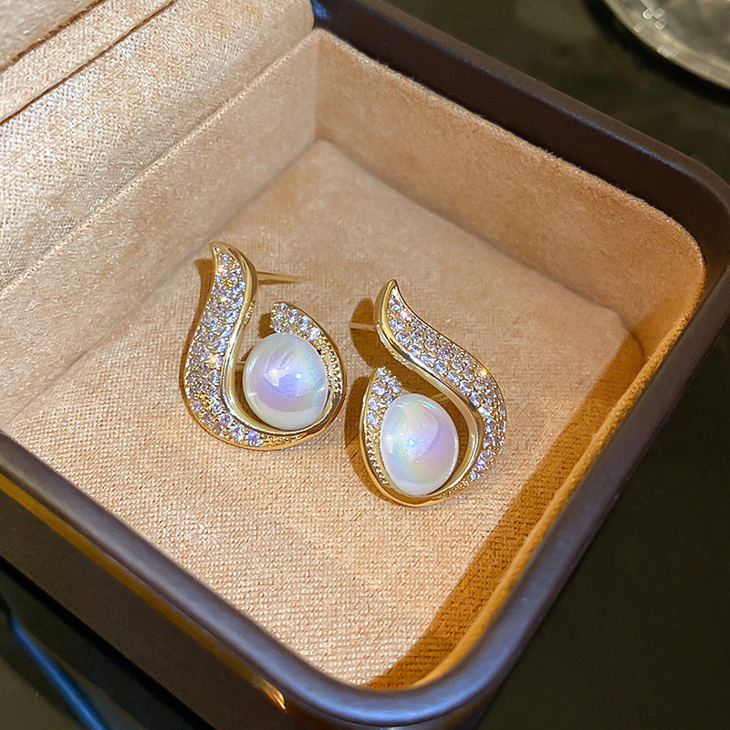 Life Love Sier Pearl Diamond Water-drop Earrings