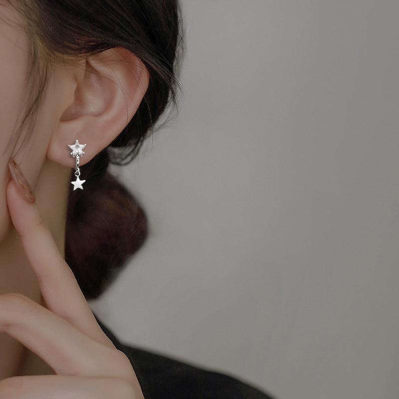Women's Fresh Blue Dream Planet Asymmetric Zircon Star Moon Earrings