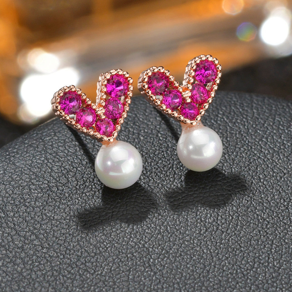 Women's Ruby Love Heart Exquisite Sterling Sier Needle Personalized Cold Earrings