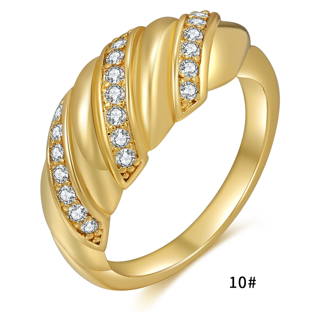 Women's Twist Zircon Gold Jewelry Croissant Round Rings