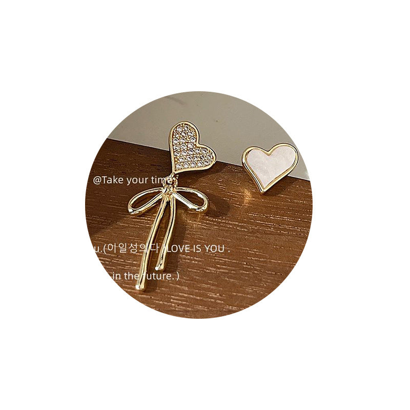 Inlaid Zircon Sier Needle Plated Asymmetric Design Love Earrings