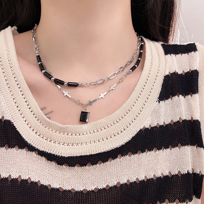 Twin Cross Dark Female Summer Design Sense Niche Pendant Necklaces