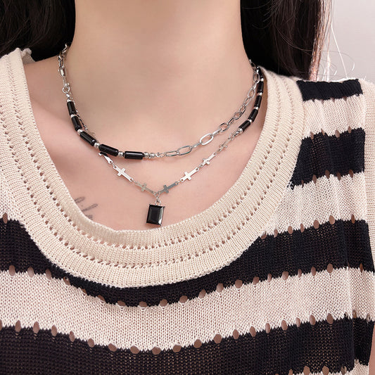 Twin Cross Dark Female Summer Design Sense Niche Pendant Necklaces