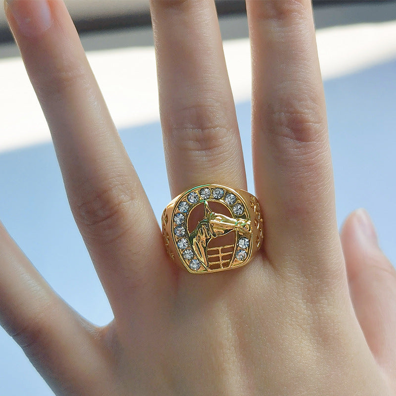 Herren-Brokat-Hip-Hop-vergoldete Diamant-Pferderinge