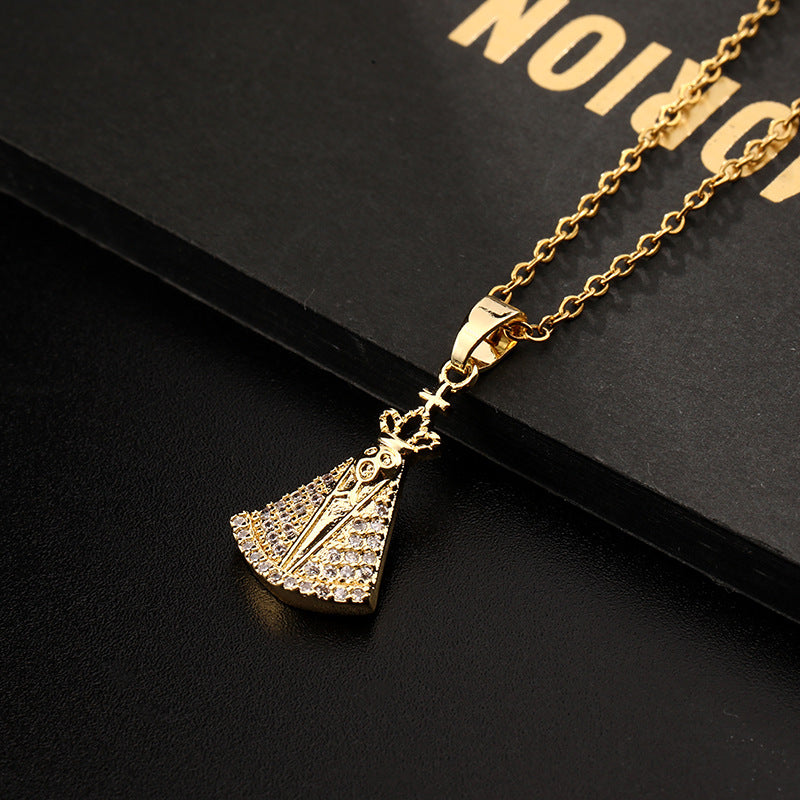 Women's Religious Copper Micro Inlay Colorful Zircon Pendant Necklaces