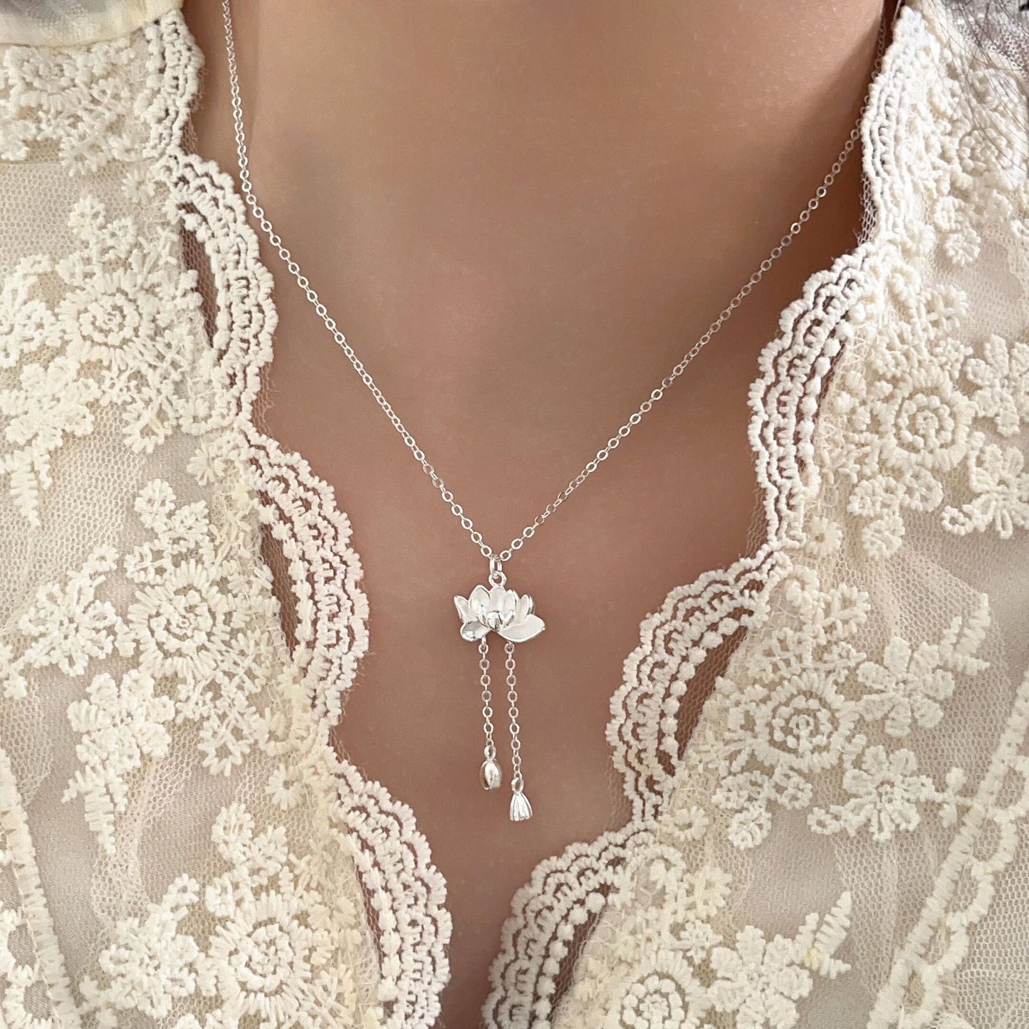 Women's Sterling National Style Design Lotus High-grade Necklaces