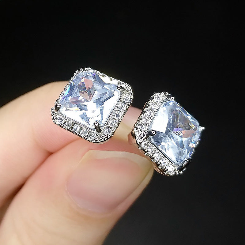 Women's Princess Cut Square High-grade Imitation Ice Blue Earrings