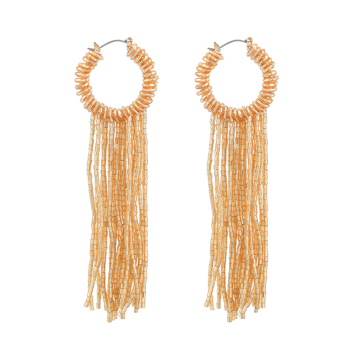 Women's Trend Glass Tube Woven Long Fringe Earrings