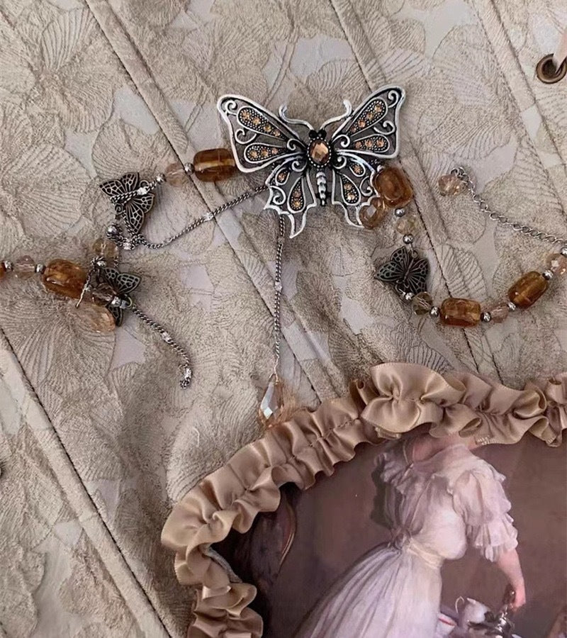 Brown Amber Beaded Butterfly High-grade Cold Necklaces