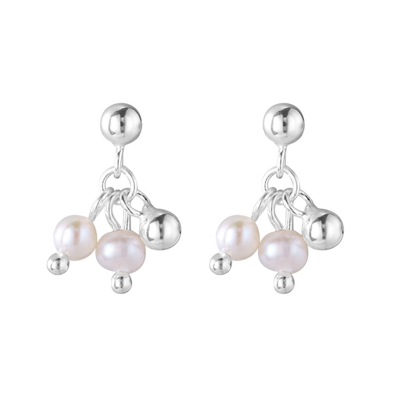 Women's Sterling Sier Natural Pearl Ball Beads For Simple Gentle Sweet Rings
