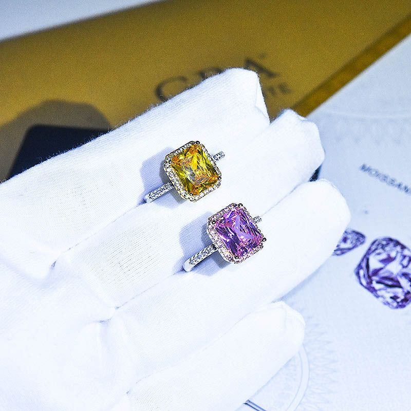 Damen-Diamant-zweifarbige klassische Princess-Quadrat-Rosa-Kristallringe