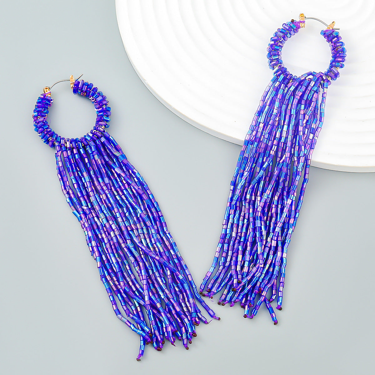 Women's Trend Glass Tube Woven Long Fringe Earrings