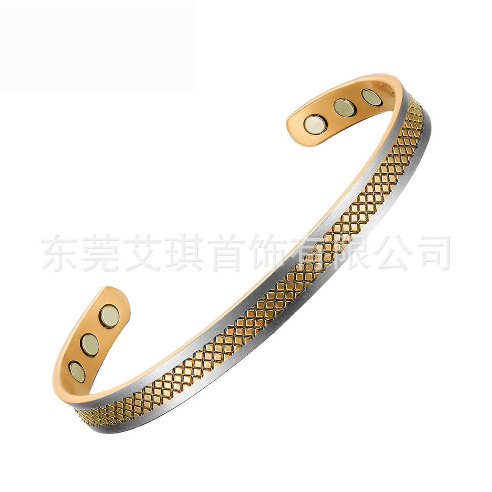 Women's Pure Copper Simple Fashion Red Fence Pattern Magnetic Energy Bracelet