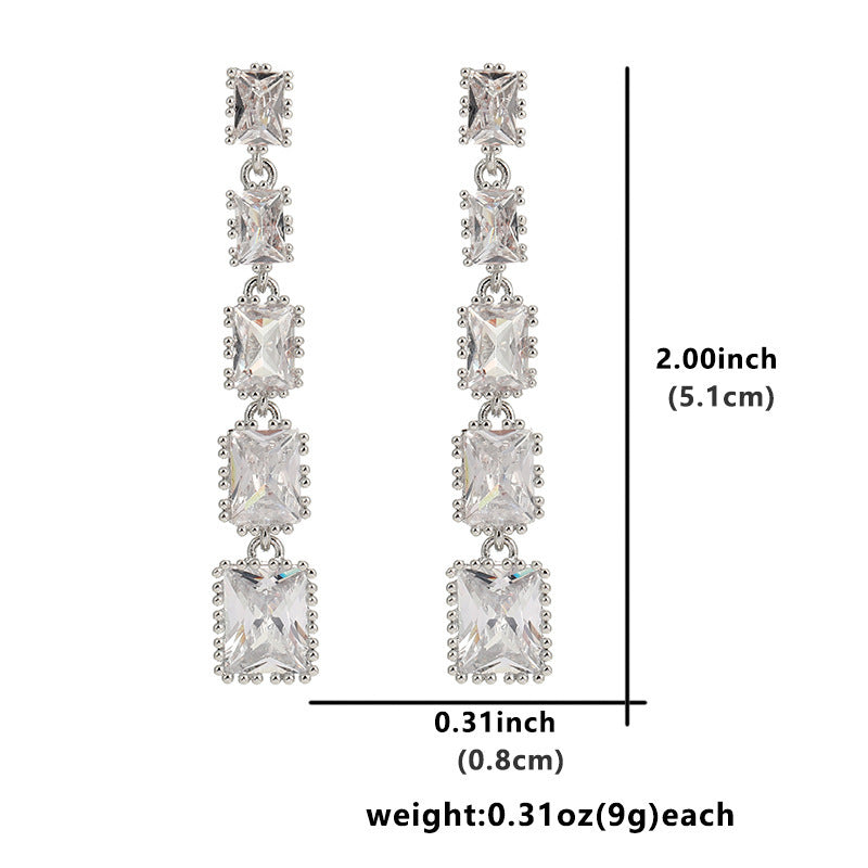 Fashion Atmospheric Geometric Square Tassel Micro Inlaid Zircon Rings