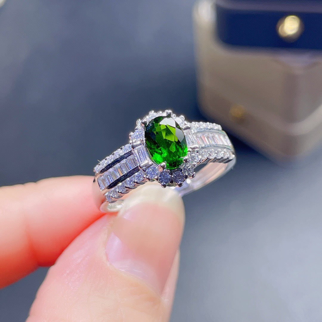 Imitation natürlicher Diopsid für Damen, weibliche quadratische Diamant-Smaragdringe