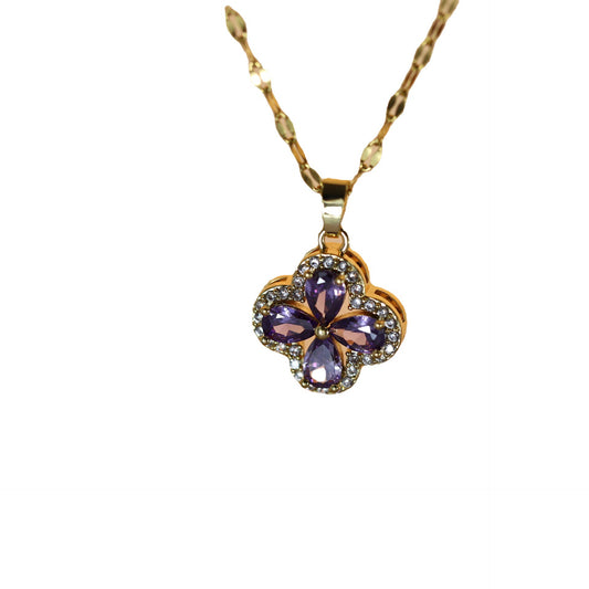 Amethyst Clover Micro Inlaid Zircon Design Necklaces