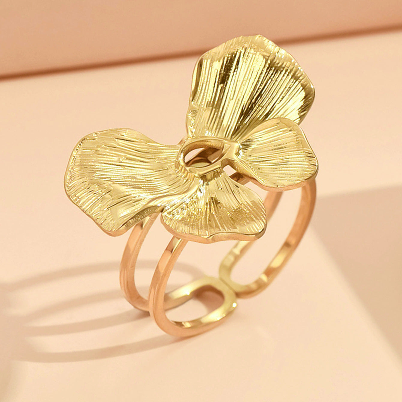 Steel Sweet Fairy Wind Flower Open Adjustable Vacuum Gold Ring