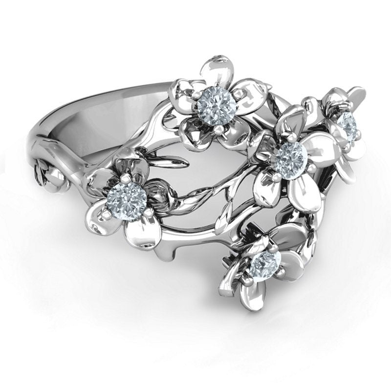Einfach passende Retro-Ringe mit Blumen-Zirkon für Damen
