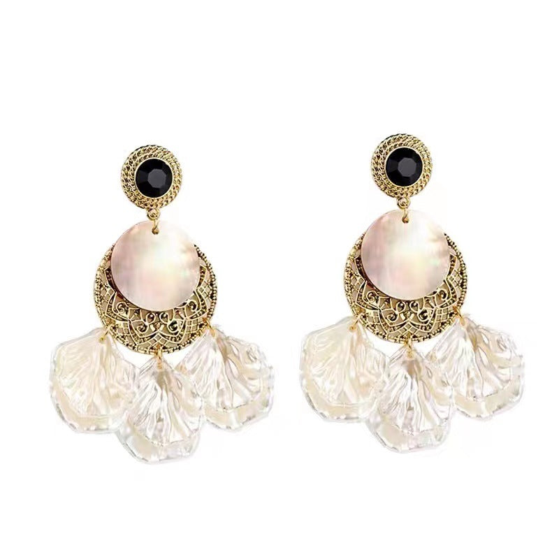Boucles d'oreilles et boucles d'oreilles élégantes à coquille ronde pour femmes, de haute qualité
