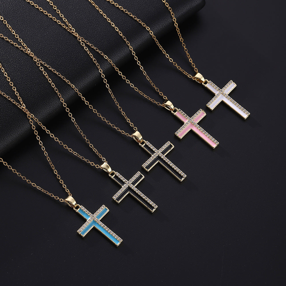 Women's Hip Hop Fashion Cross Oil Dripping Necklaces