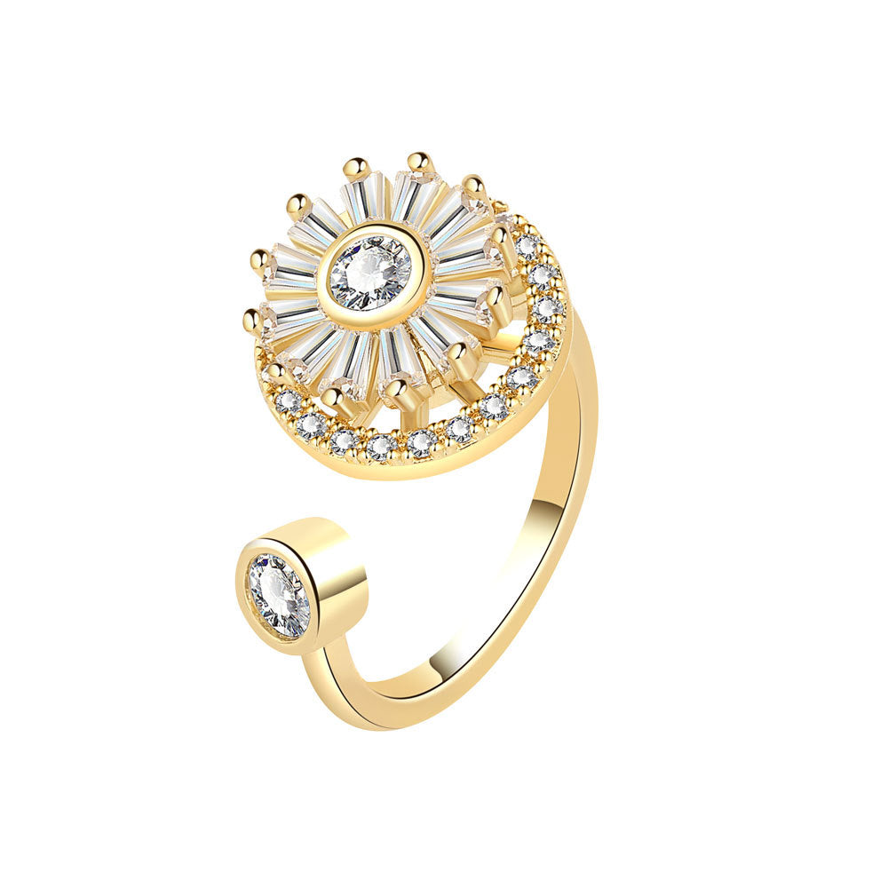 Flower Stone Round Light Luxury Minority Design Fashion Female Rings