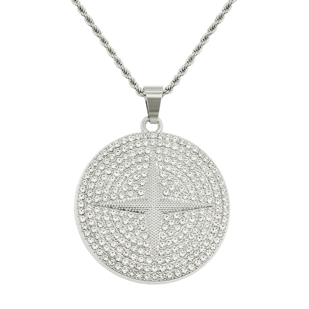 Cross Star Diamond Round Plate Pendant Long Necklaces