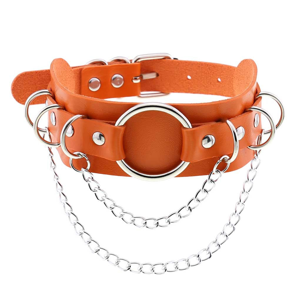 Colliers de clavicule en métal de personnalité en forme de O en cuir Punk