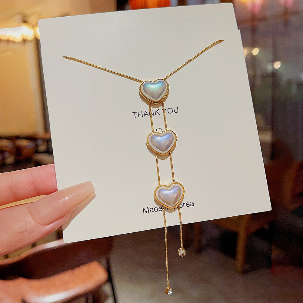 Women's Titanium Steel Love Pearl Light Luxury Temperament Sweater Necklaces