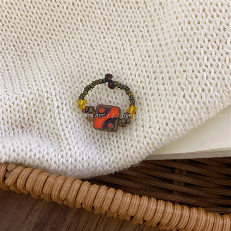 Steinglas Muschelperlen aufgereiht Vintage Ringe