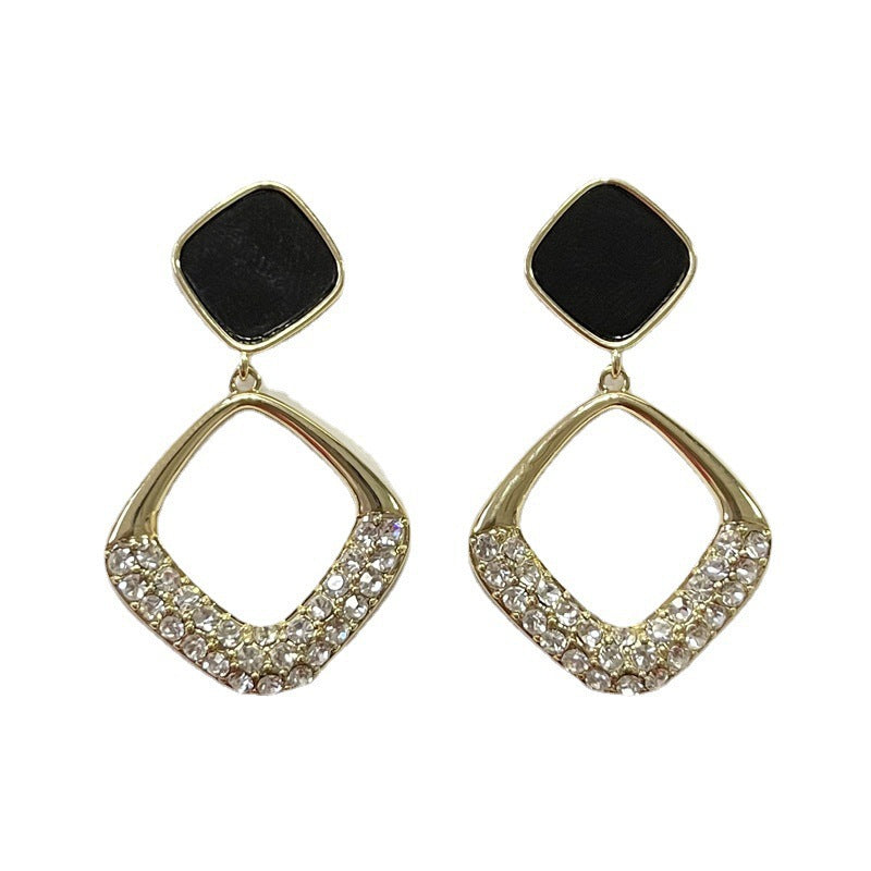 Sier Needle Simple Niche Design Geometric Diamond Rhinestone Temperament Dripping Rings