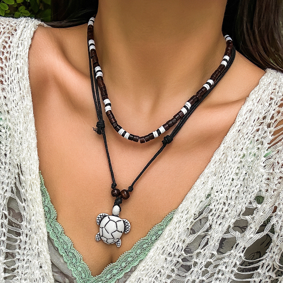 Women's Chinese Style Butterfly Wooden Bead Retro Tophus Necklaces