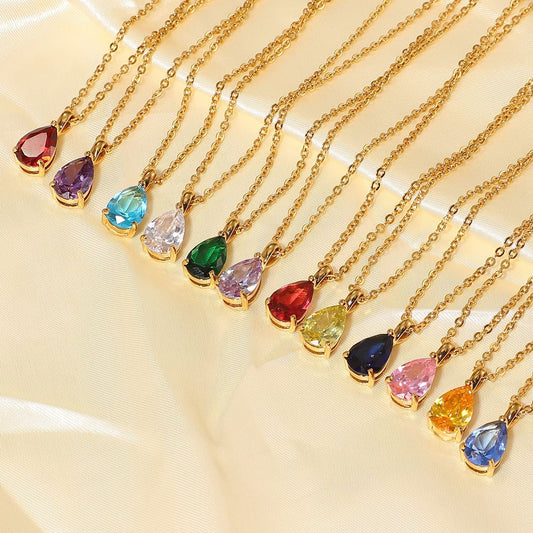 Gold Plated December Zircon Stainless Steel Necklaces