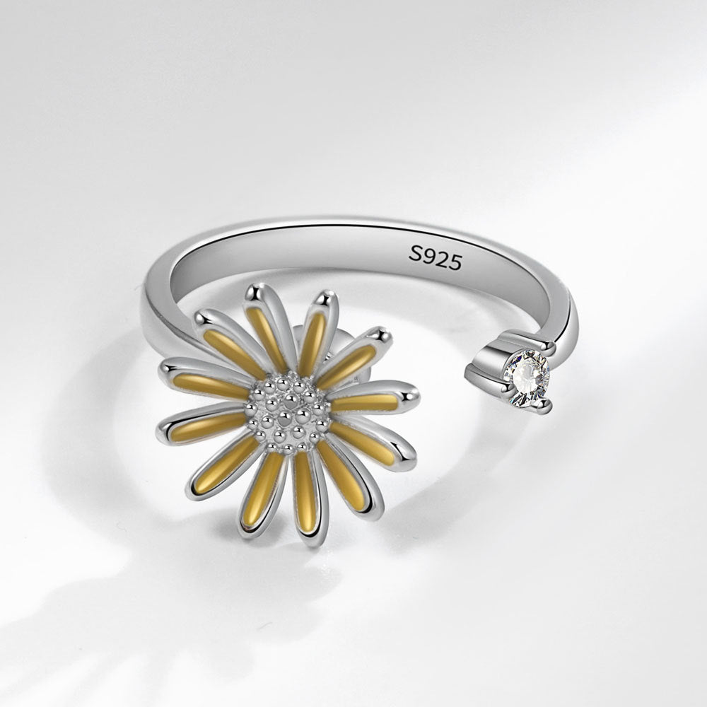 Women's Enamel Little Daisy Spinning Fashionmonger Rotatable Rings