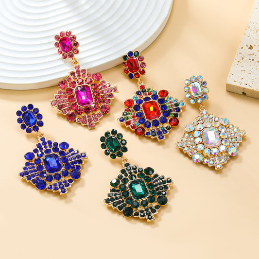 Women's Trendy Colorful Crystals Exaggerated Geometric Full Earrings