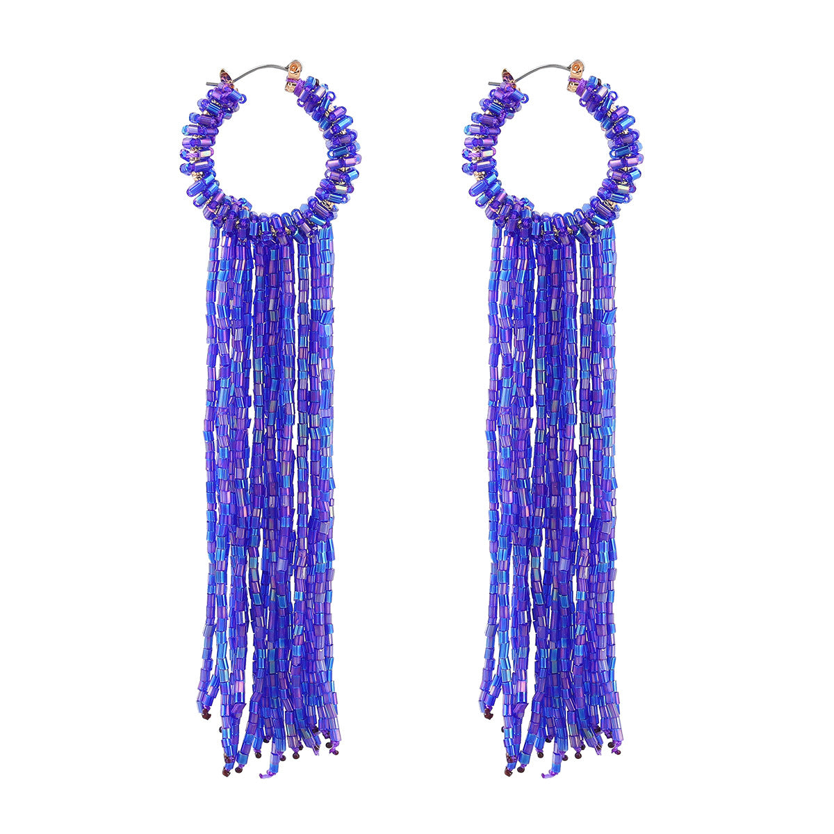 Women's Trend Glass Tube Woven Long Fringe Earrings