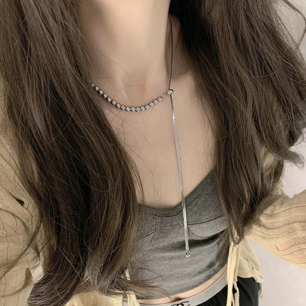 Bead Skewers Pull-out Fashion Style Tassel Long Sweater Necklaces