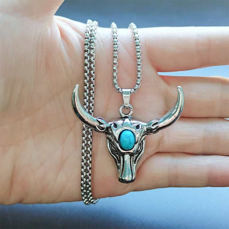 Colliers Tophus vintage en alliage avec pendentif tête de taureau pour hommes
