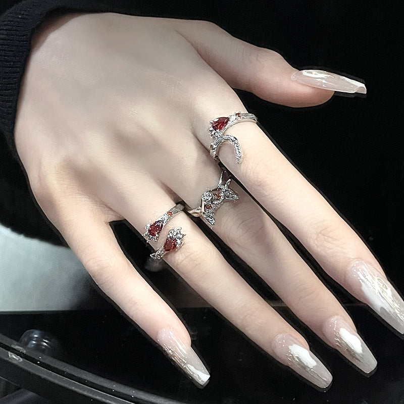 Design Personalized Cold Style Red Zircon Dark Rings