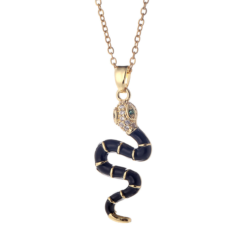 Fashionable Colorful Animal Snake Pendant Female Design Copper Zircon Necklaces