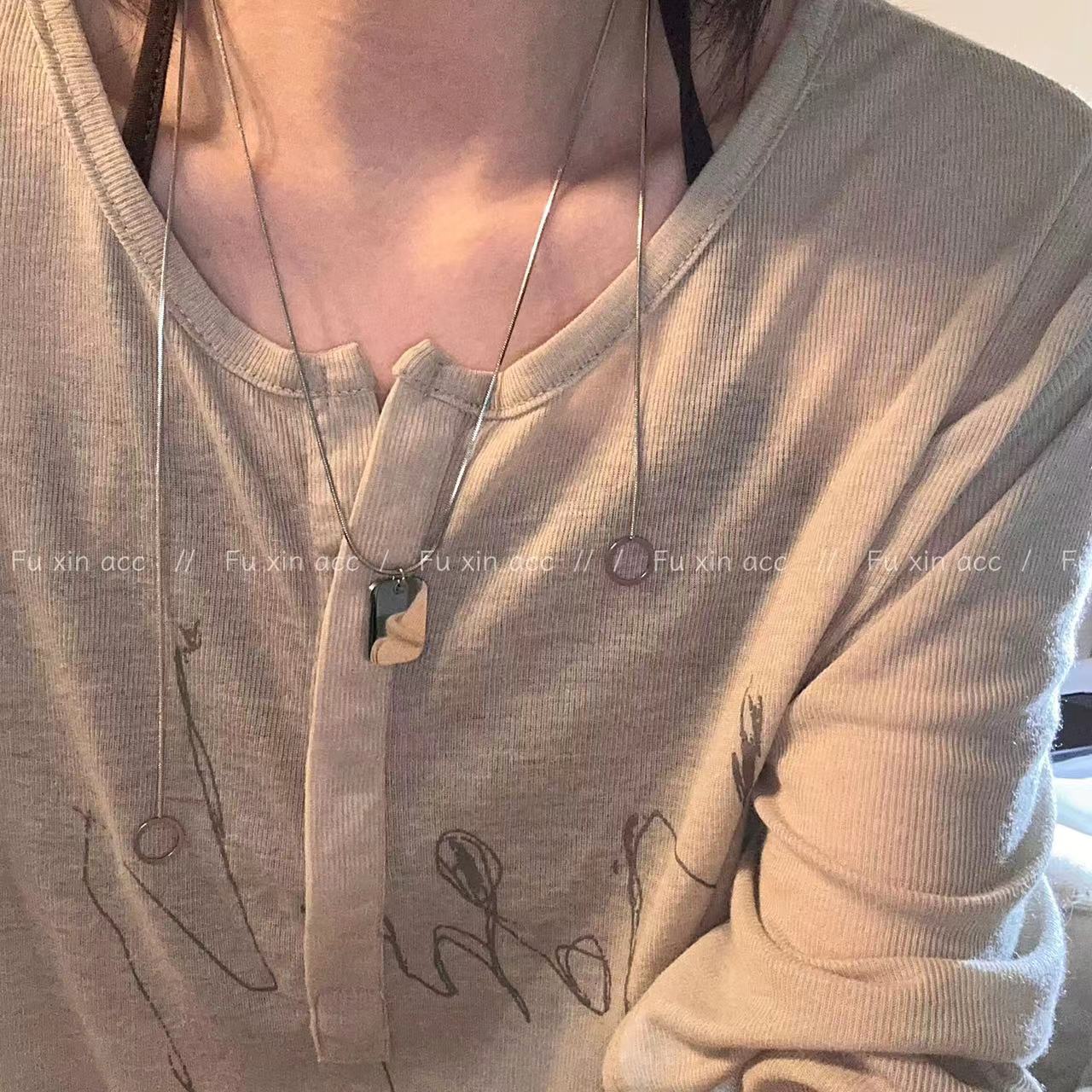 Women's Titanium Steel Square Plate Pendant Light Luxury Minority Necklaces