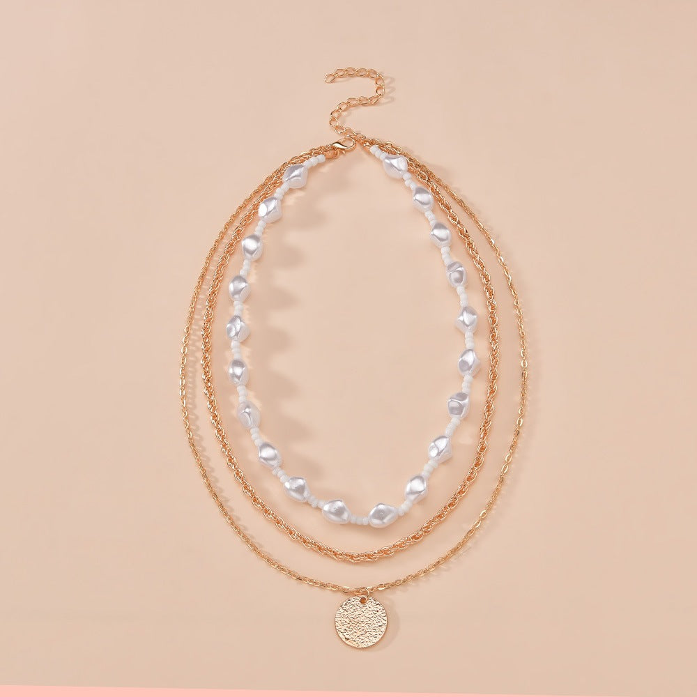 Personalized And Exaggerated Stringed Pearls Geometric Wafer Necklaces