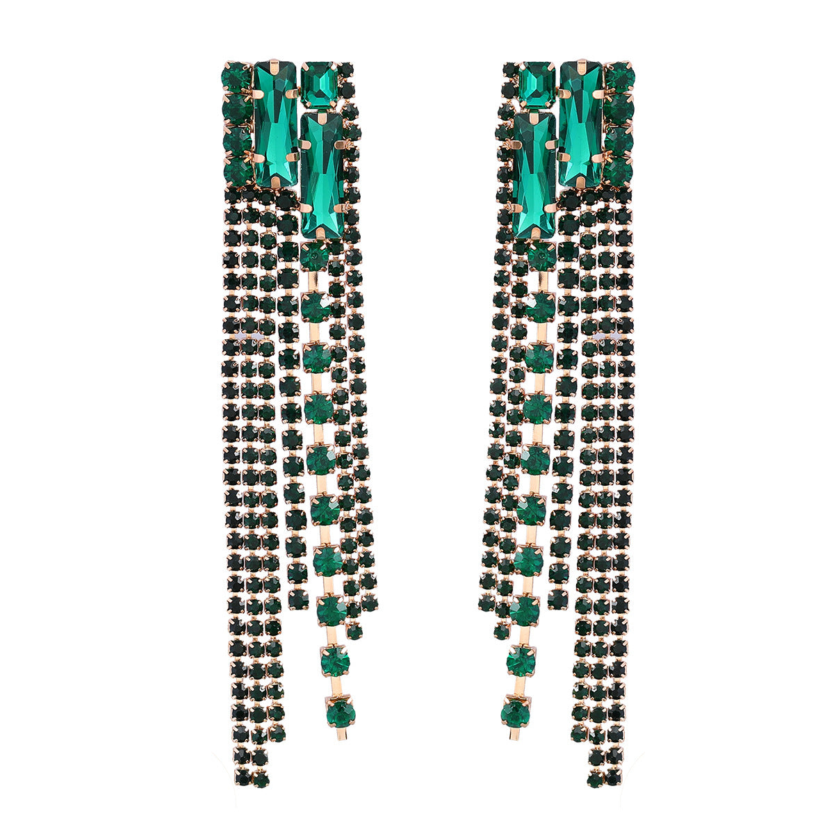 Women's Square Alloy Diamond Rhinestone Long Fringe Earrings