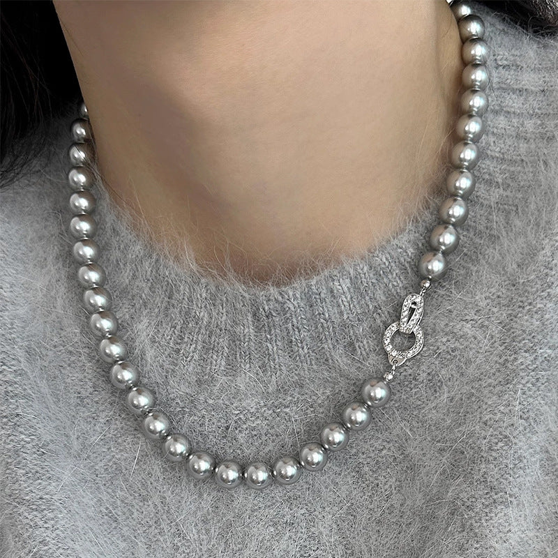 Women's Linen Pearl Hoodie Beaded Sweater Chain Necklaces